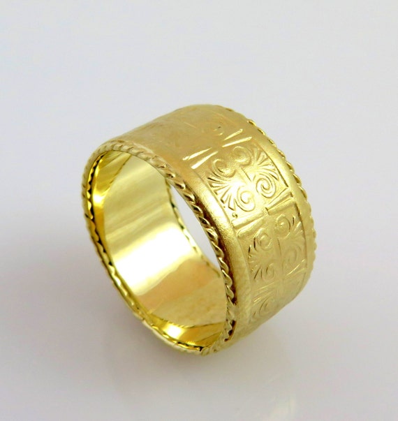 14K Gold Wedding  Band  Pattern Ring  Egyptian  Ring  Unique