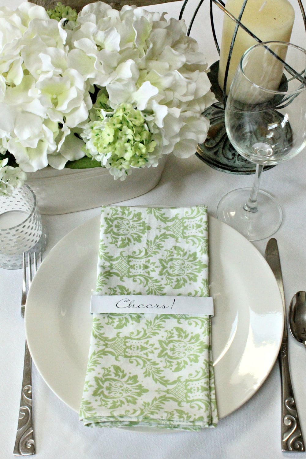 Cloth Napkins 4 Green and White Fabric by WildfireEvents on Etsy