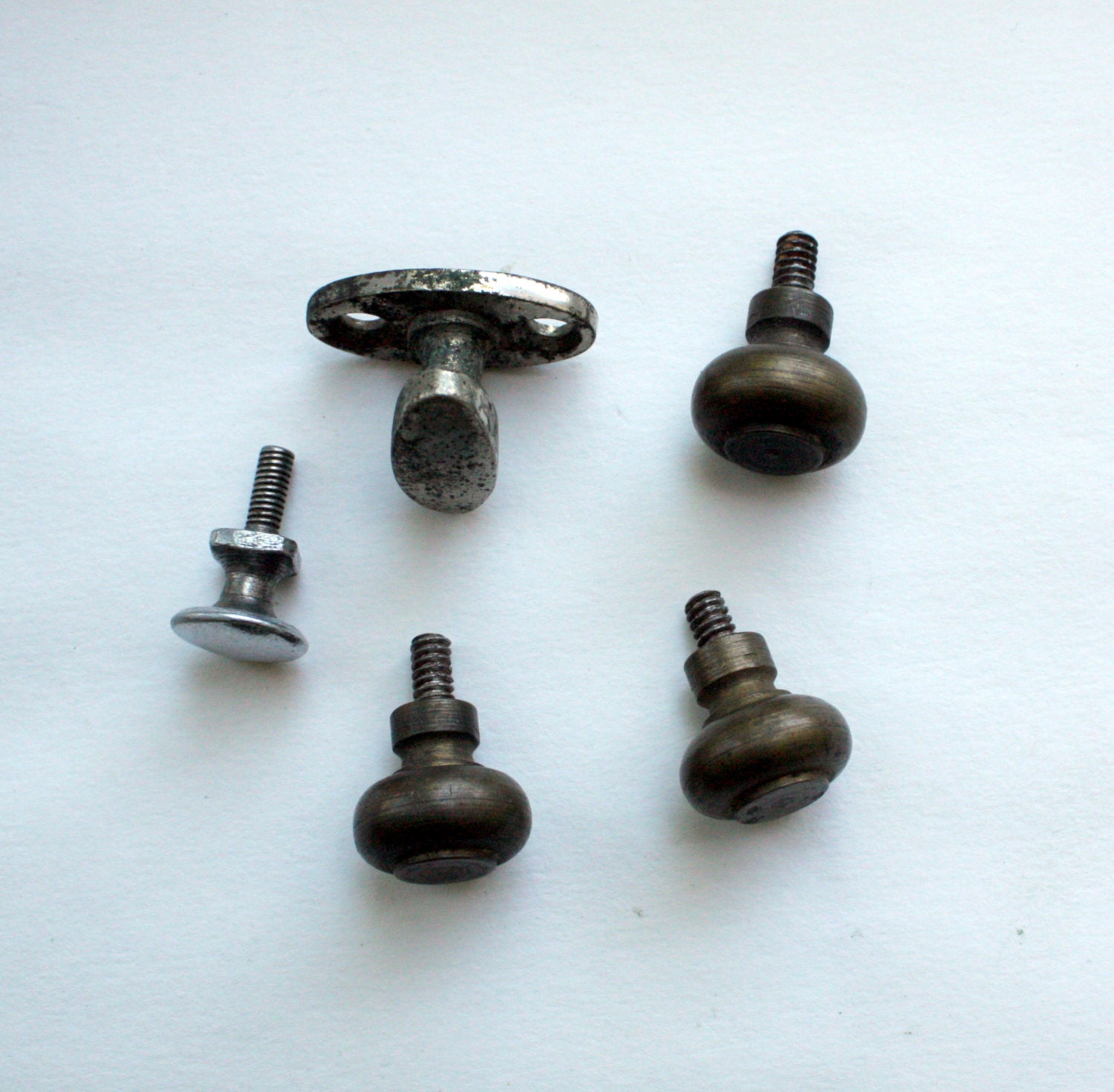 Vintage set of 5 knobs for furniture, brass handles,steel handles