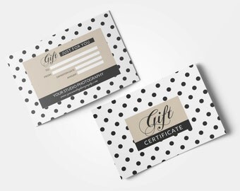 Photography gift certificate template, black and white photography template instant download printable gift card desig marketing polka dot