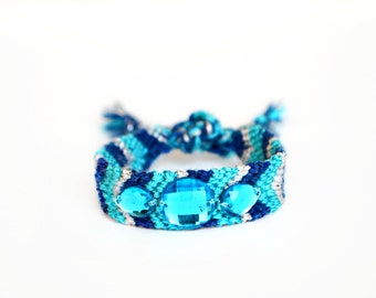 Turquoise Friendship Bracelet With Rhinestones Bohemian Jewelry Blue Rhinestone Friendship Bracelet Arm Candy Best Friend Gift Boho Chic