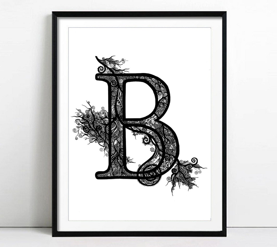 Letter B Initial Doodle Drawing Doodle Art Initial by MappyArt