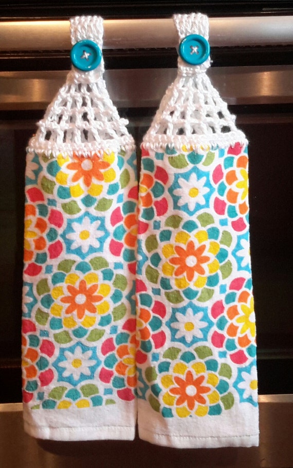 Kitchen Hanging Towels with Crocheted Top Set of 2 by REScrafts