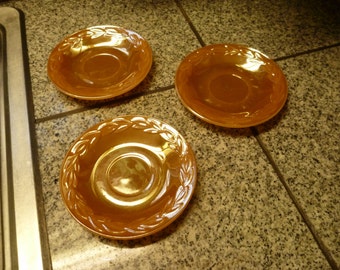 Vintage Fire King Peach Luster Ware Saucers Laurel Leaf Set of 3 Free Shipping