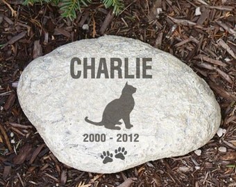 Personalized Cat Garden Stone Cat Silhouette Name & Years Memorial Engraved LARGE Garden Stone