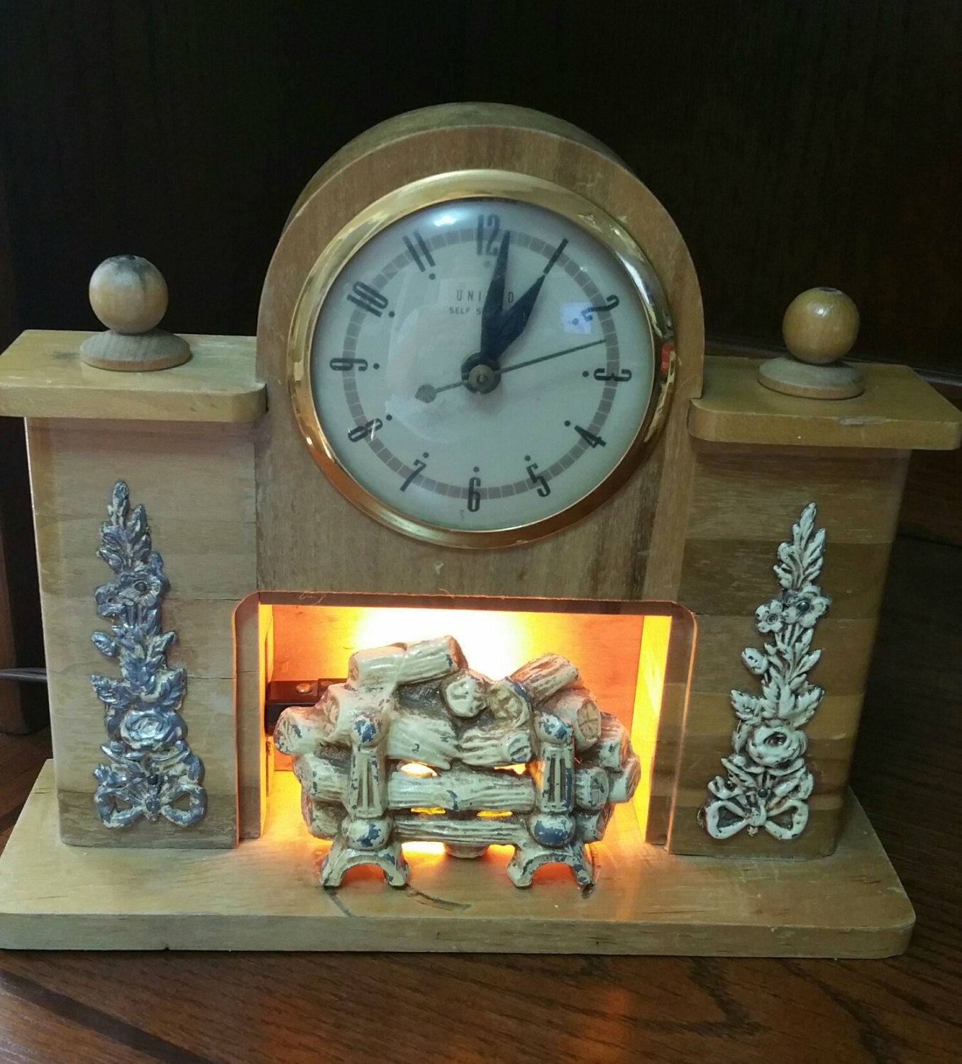 Mantle Clock United Electric Fireplace Clock Vintage Mantle