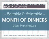 Items similar to Printable Editable Month of Dinners Log, Monthly ...