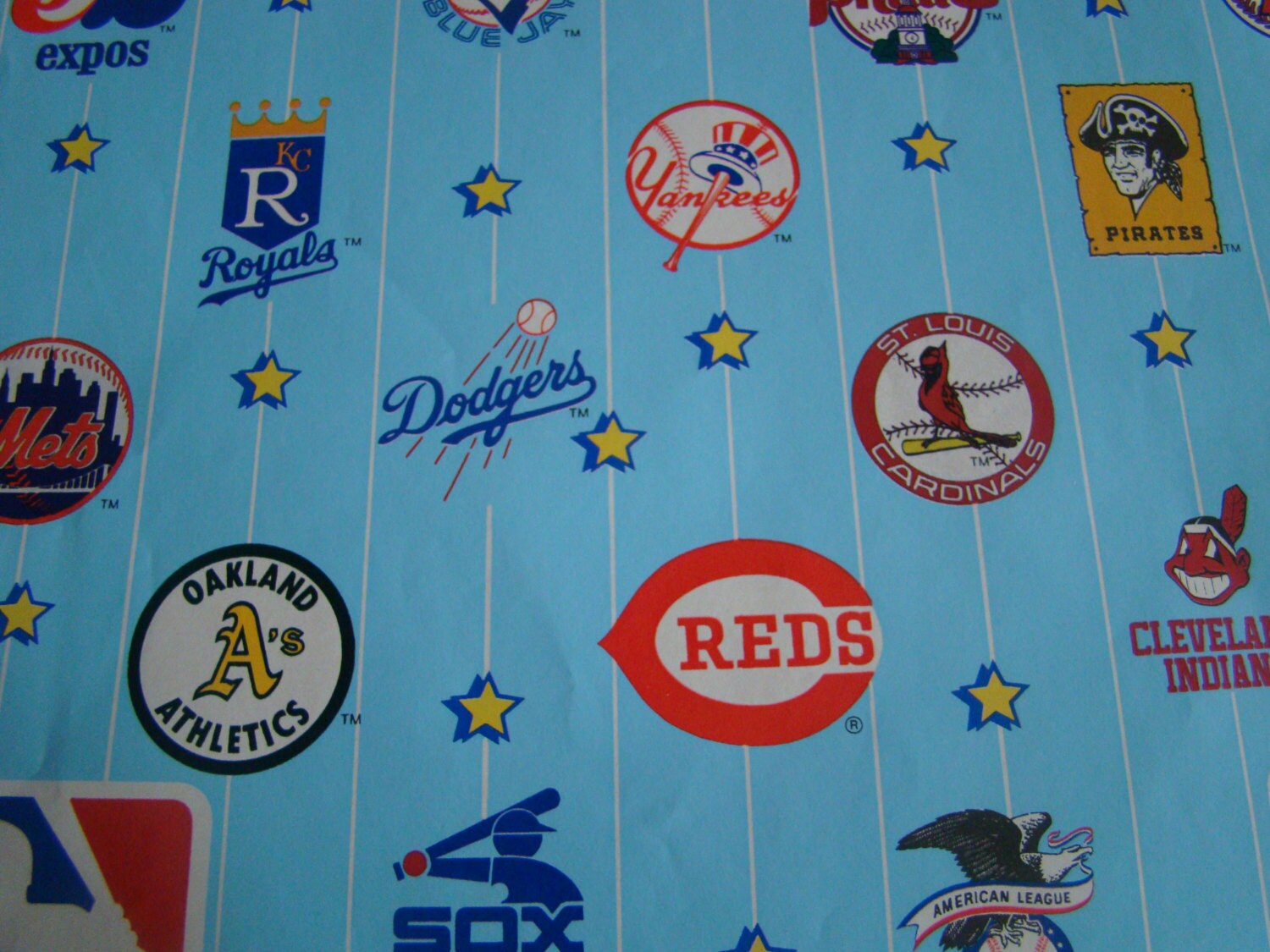 Vintage gift wrapping paper baseball MLB by PaperScrapsVintage