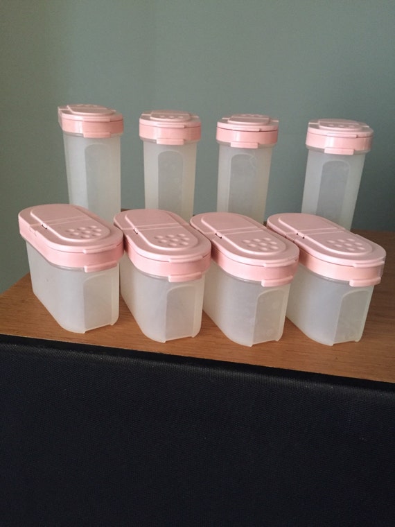 Pink Tupperware Spice Containers with One Rack by ModLots on Etsy