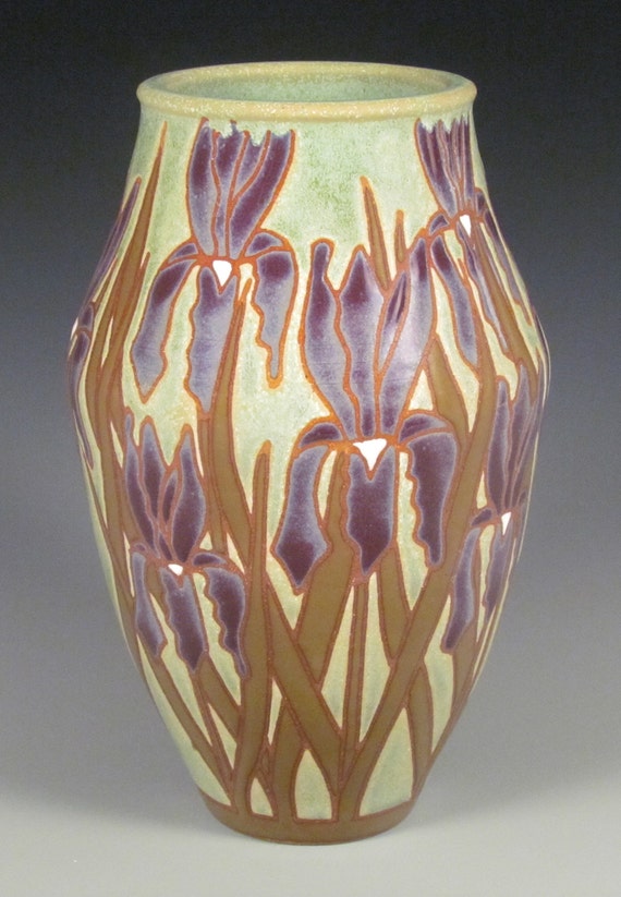 Purple Iris vase stoneware ceramics pottery by CommonGroundPottery