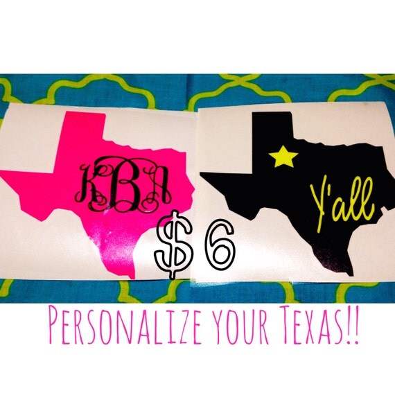 Texas Personalized Car Decal (1 Sticker Total)