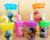 6 PREMADE Neon Party Favor Cups, 6 Doc McStuffins Stickers, Birthday ...