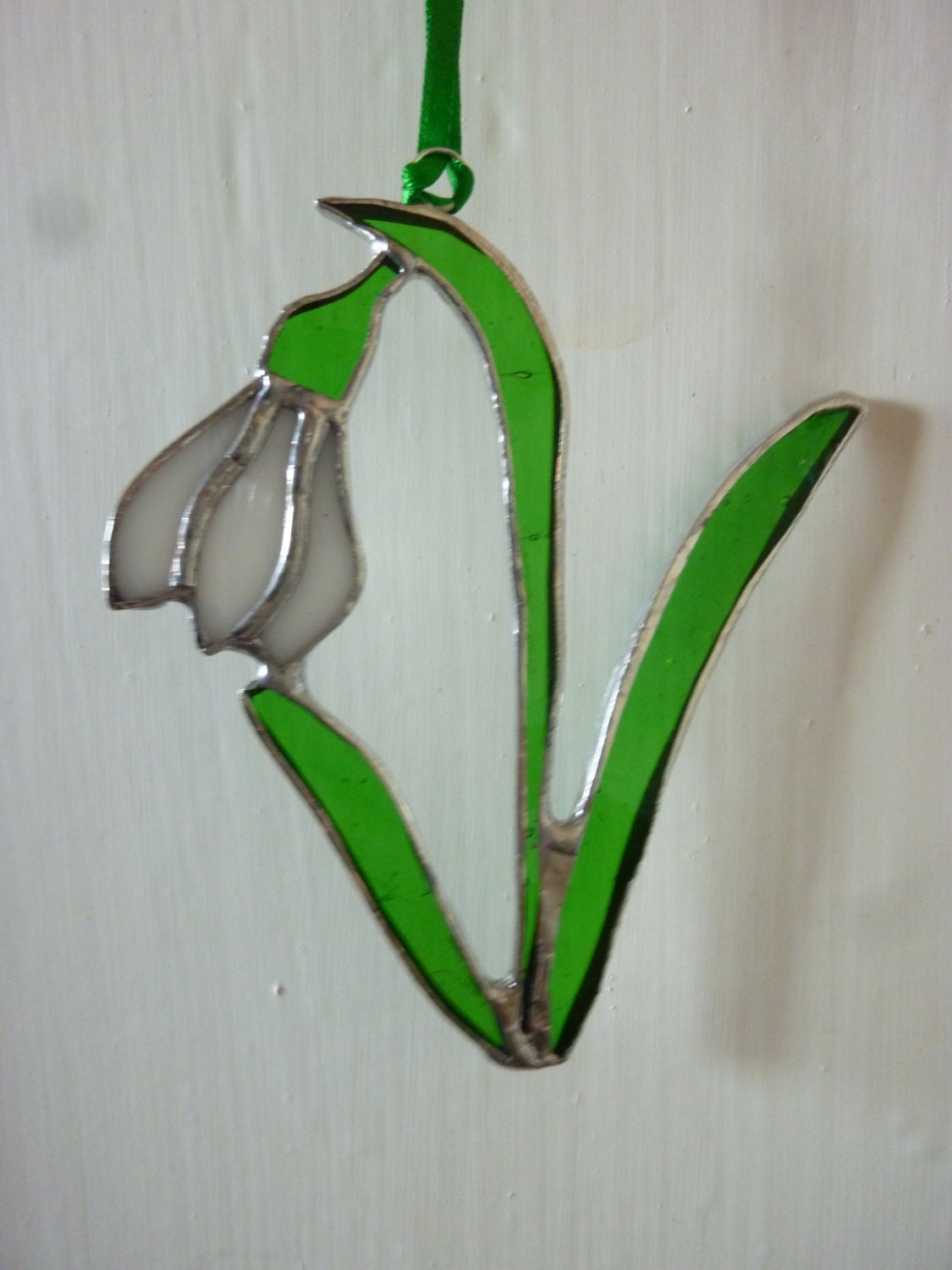 Stained glass snowdrop suncatcher by HiromisGlass on Etsy