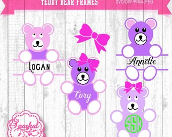 Teddy Bear Monogram SVG Frames Bear Clipart, Bear Monogram Frame Cutting file Svg,Dxf,Png Cricut design Space, Silhouette Studio Easy Weed