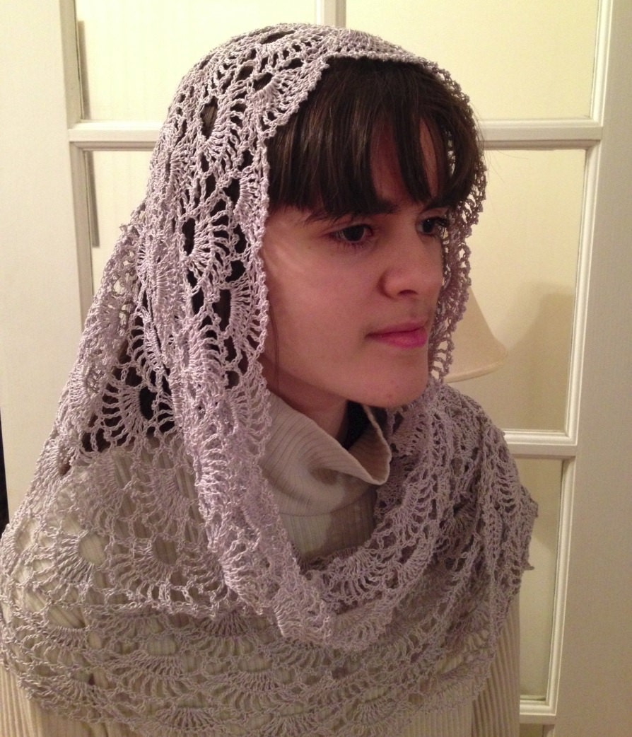 Lillie Rectangular Crocheted Chapel Veil in Silver