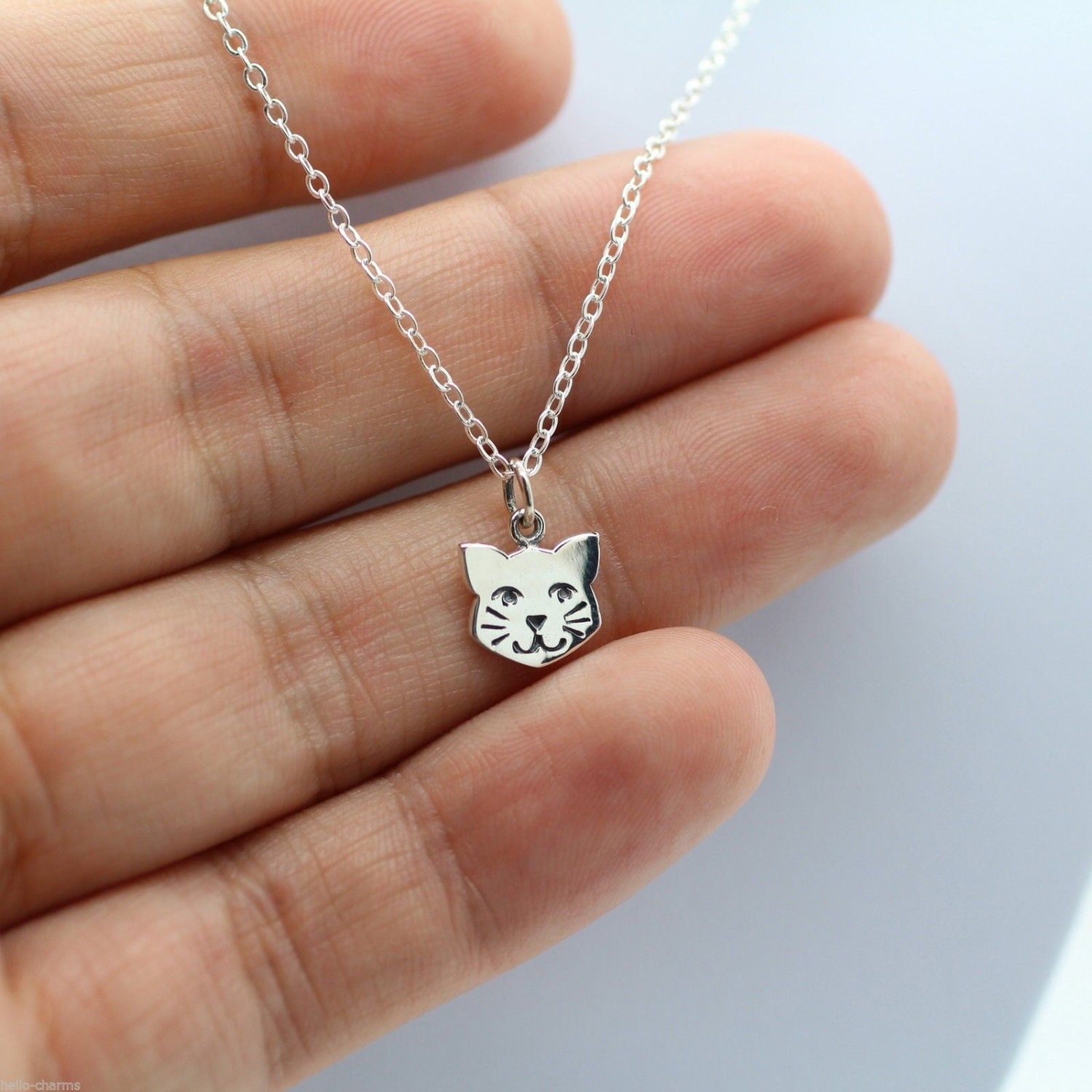 KITTY CAT NECKLACE 925 Sterling Silver Adopt Cat by HelloCharmsHQ