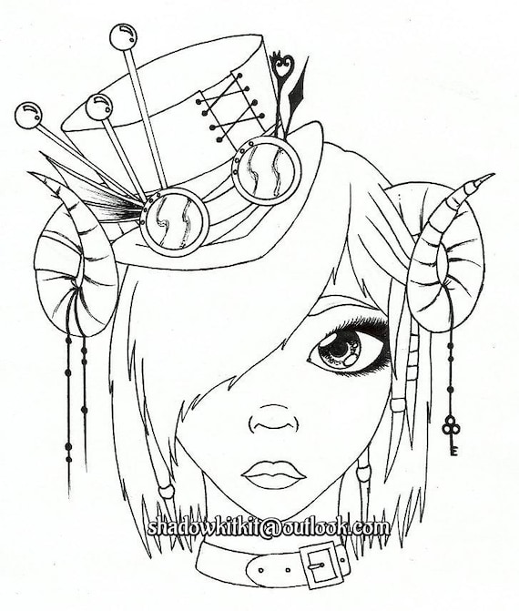 Line Art Etsy : Items similar to steampunk girl digital stamp line art on etsy