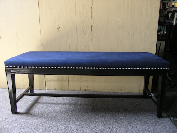 TWO 2 Dark Blue Velvet Upholstered Benches 50 By