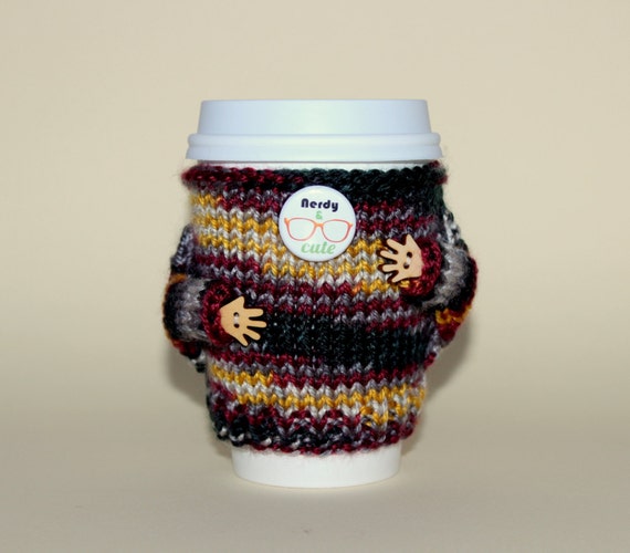 Nerdy and Cute Travel mug cozy. Coffee cozy. Knitted cup sweater. Office coffee. Nerdy onesie. Starbucks cup holder