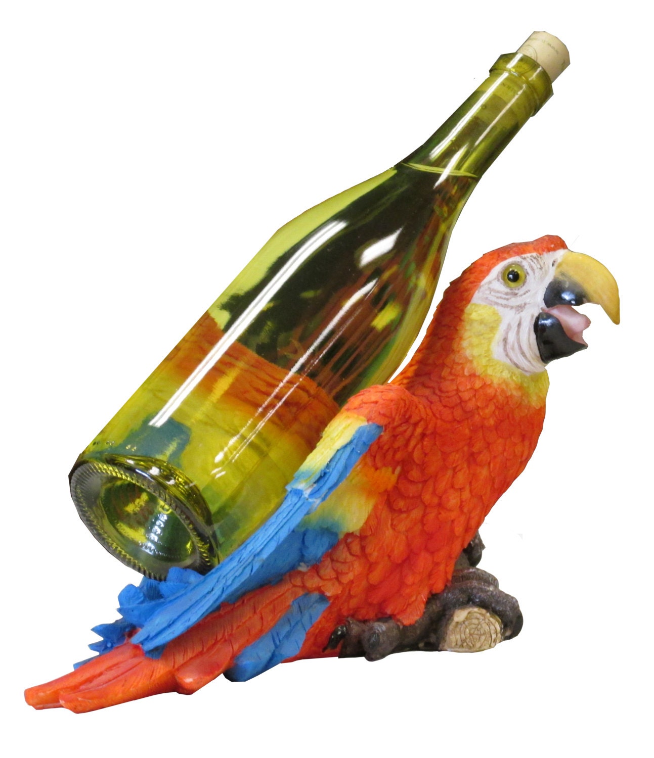 Handmade Red Parrot Macaw Resin Wine Bottle Holder by Oceantis
