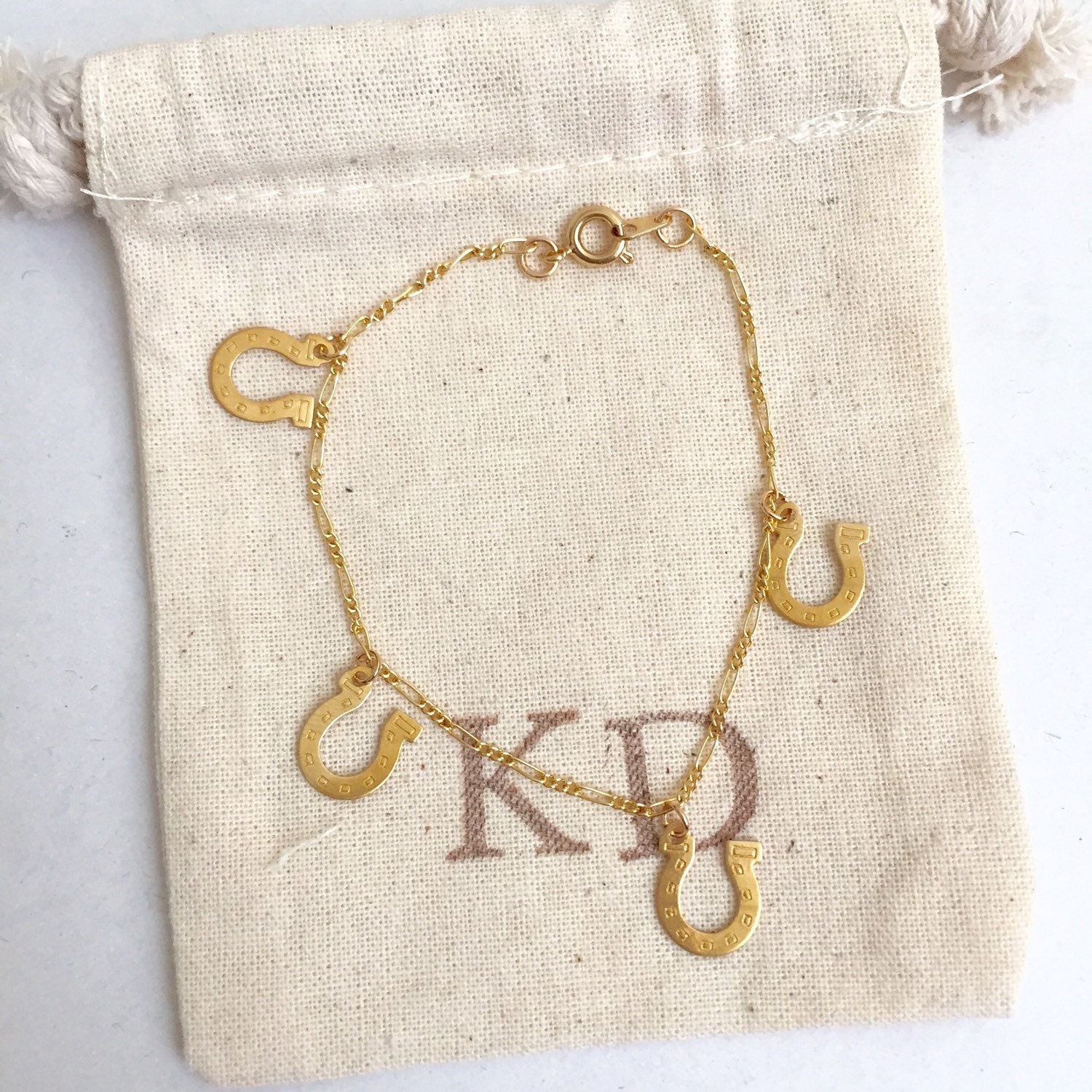 Wish Me Luck Horseshoe Charm Bracelet with Figaro by KashanDesigns