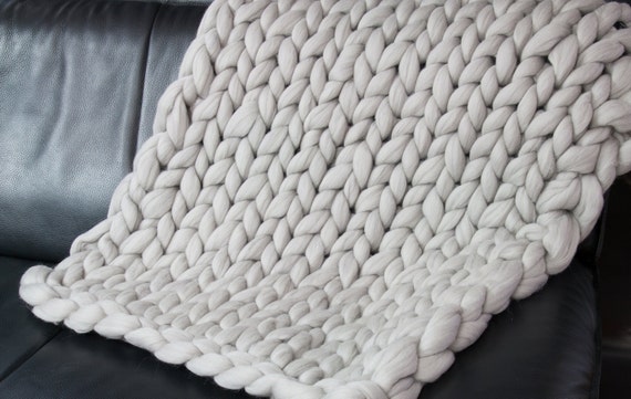 Items similar to Super Chunky GREY Blanket, Knit Blanket ...