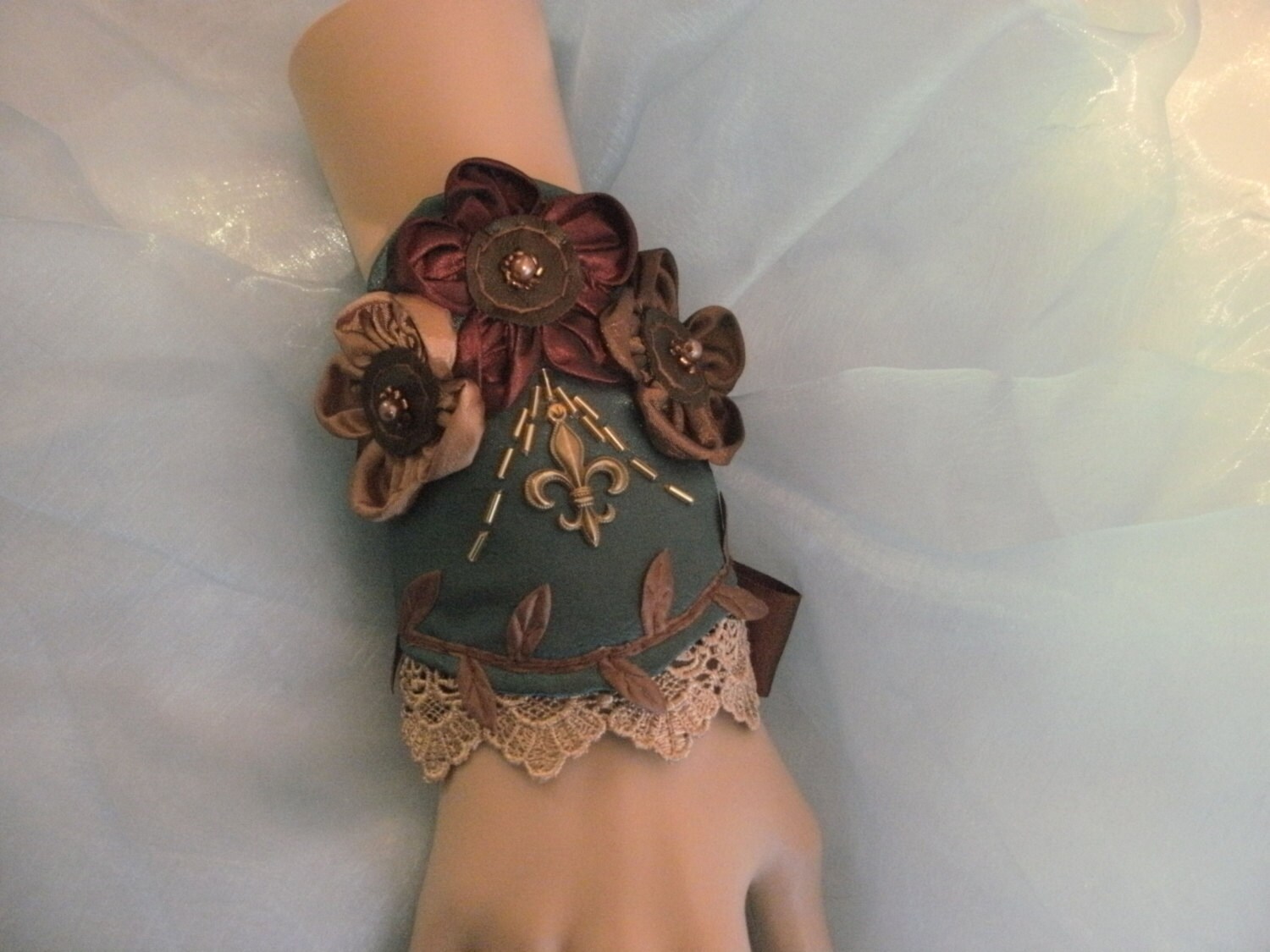 Cuff Bracelet Fabric cuff Steampunk Edwardian by ElegantDarkness