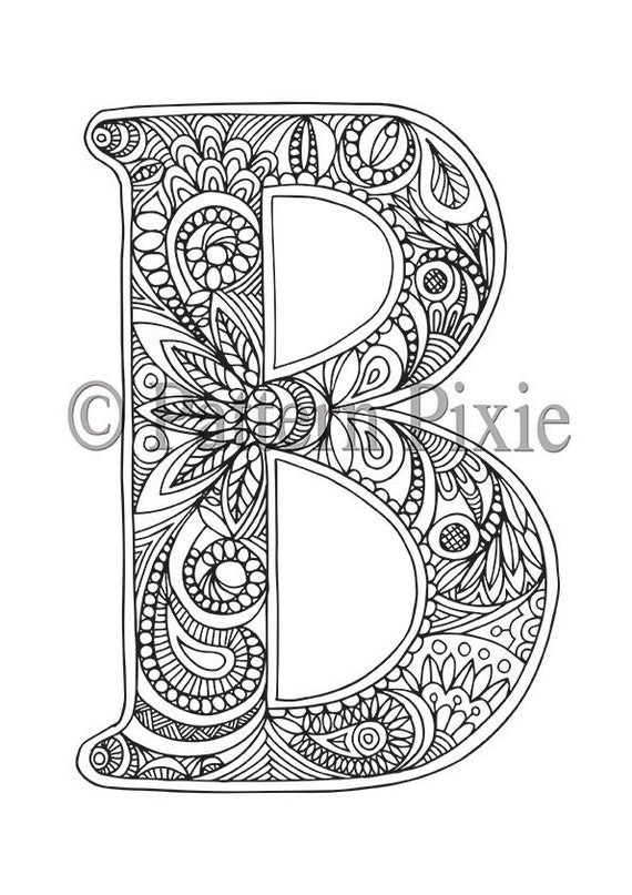 adult colouring page alphabet letter b