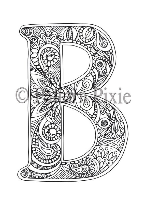 adult colouring page alphabet letter b by patternpixie on etsy