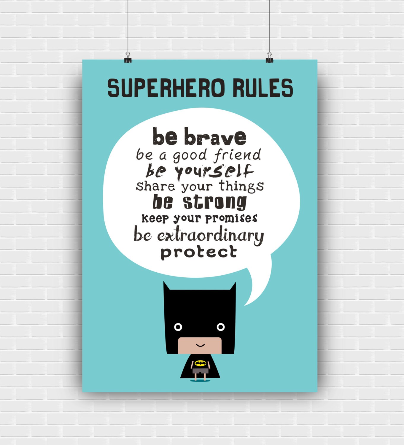 Superhero rules print art for kids. Illustrated by GraphicCorner