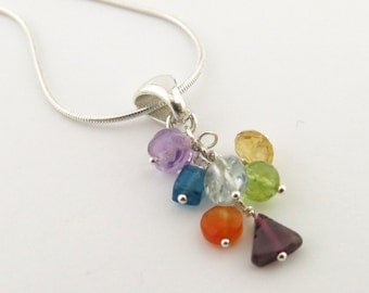 Chakra Jewelry Seven Gemstone Chakra Necklace Sterling Silver