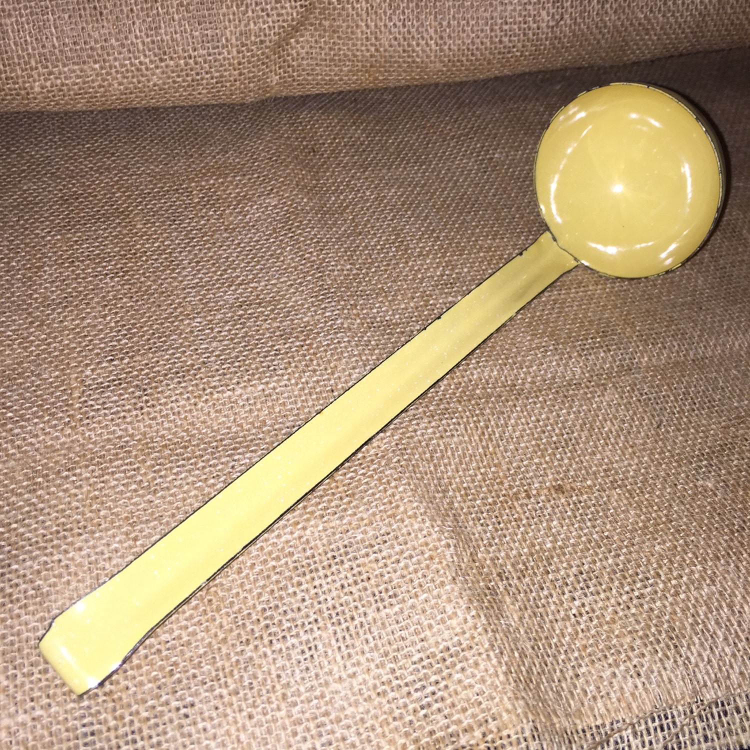 Yellow enamelware ladle, vintage ladle, vintage kitchen utensils