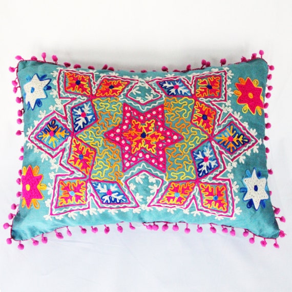 Decorative Floral Pillow Case Cover Cushion Throw (Shiny Blue) (50x35cm)