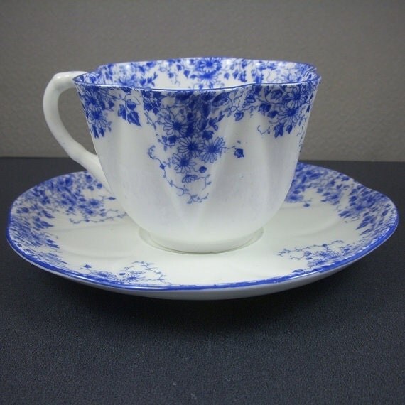 Shelley dainty blue tea cup and saucer by Lefebvrechina on Etsy