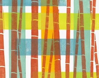 LINOCUT PRINT - Bamboo Pattern 9 - Modern Abstract Print 6"x6" - Ready to Ship