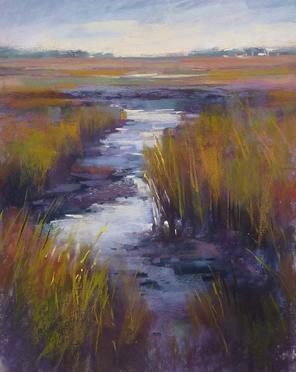 Marsh Wetlands with creek Landscape Original Pastel Painting