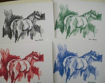 Sketch of a Horse Greeeting Cards Stationery Cards Blank Colorful Original Art Printed Cards Colorful Horses