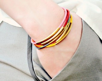 Women's leather bracelet, leather bracelet, leather wrap bracelet, colorful bracelet, boho leather wrap bracelet, leather jewelry, No.2