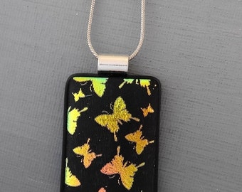 Fused Glass Butterfly Pendant, Dichroic Glass Slide, Butterfly Jewelry, Dichroic Fused Glass Jewelry Pendant -Butterfly Romance