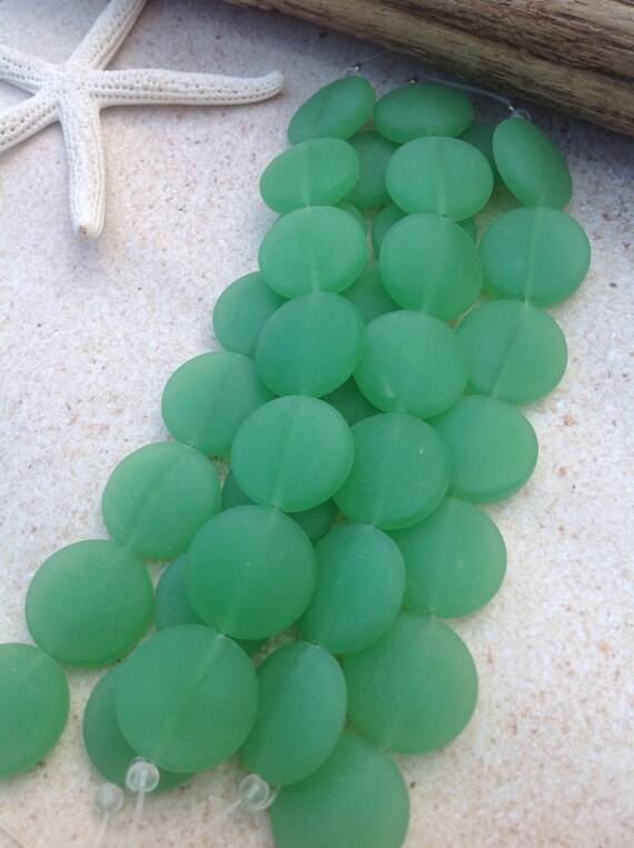 Sea Glass Bead15 Mm Seaglassdrilled Green By Seasidejewelry1