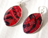 Red and Black Glitter Recycled Card Earrings, Silver Resin Jewelry, Gifts for Her
