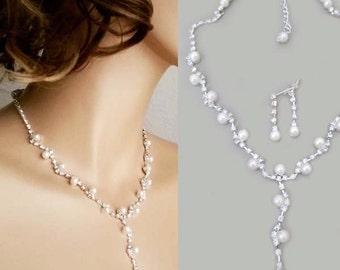 Wedding Jewelry Set, Bridesmaid Jewelry Set, Bridesmaid Necklace Set, Pearl Jewelry Set, Bridal Pearl Necklace Earrings, Vintage