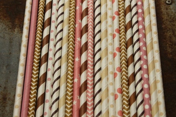 Paper Straws - Pink, Brown, Cream and White Chevron Party Straws Ice Cream Neapolitan Theme Birthday Wedding Bridal Baby Shower Mix Il_570xn