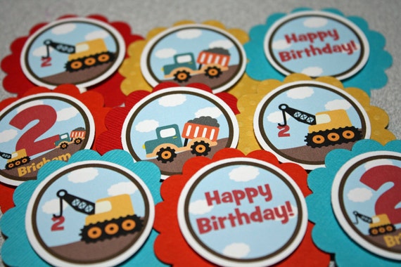 Construction Zone Cupcake Toppers / Construction Cupcake Toppers / Tractors Cupcake Toppers / Construction Birthday Party / Any Age or Color Il_570xn