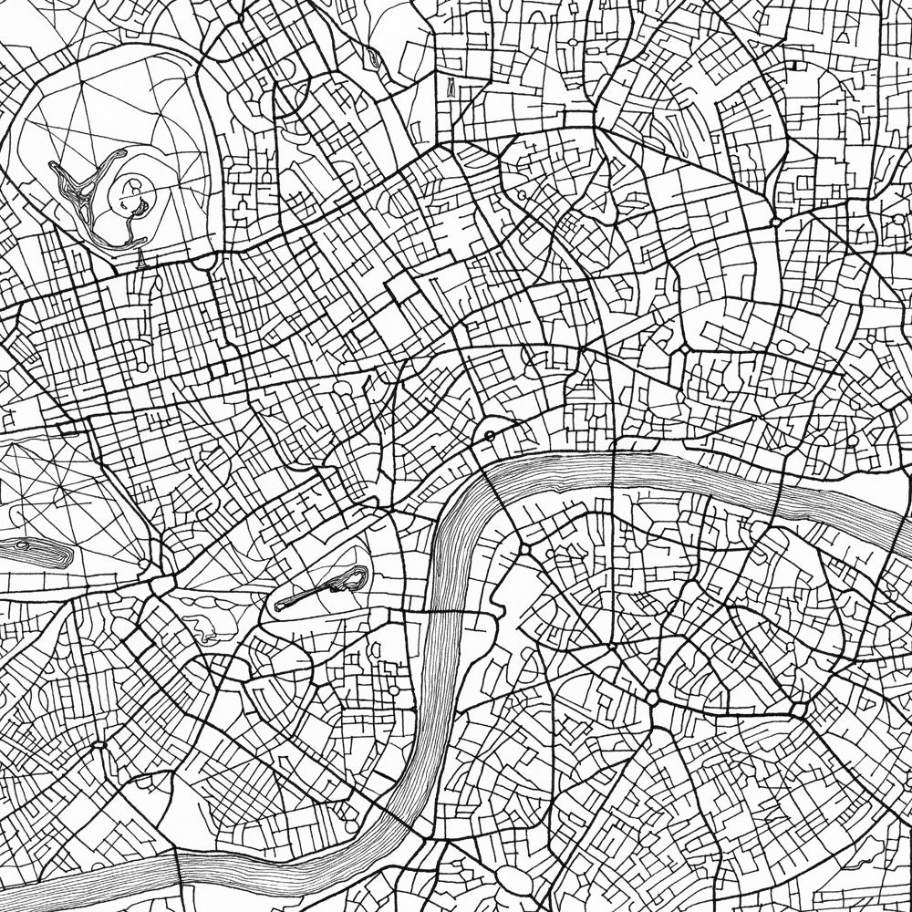 LONDON Karte Street Map ENGLAND UK Stadtplan Zeichnung schwarz