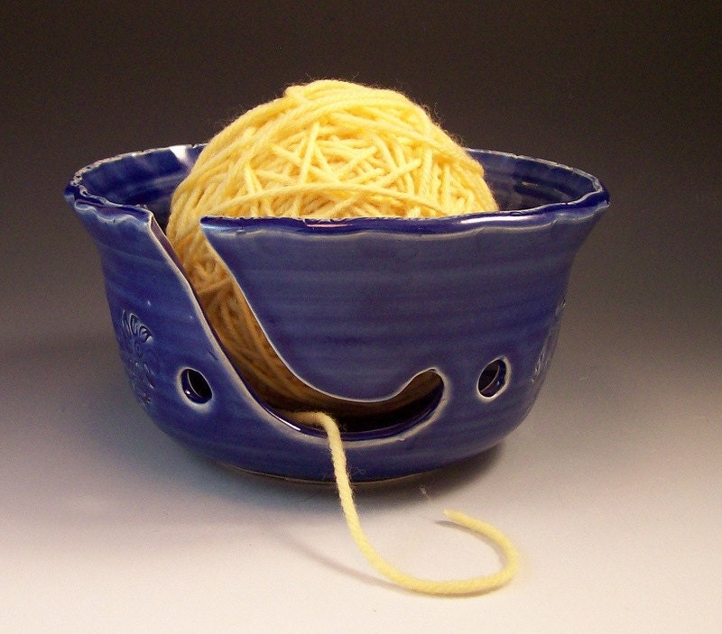 Handmade Pottery Yarn Bowl in Royal Blue
