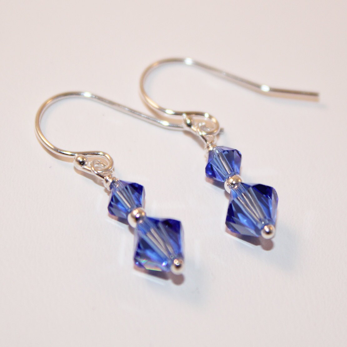 Swarovski Crystal Earrings Sapphire Blue Sterling Silver