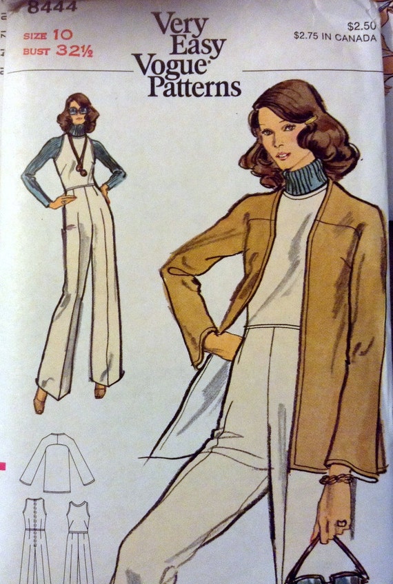 Vintage 70's Sewing Pattern Vogue 8444 Misses' Jumpsuit and Jacket Size 10 Bust 32.5 Uncut Complete