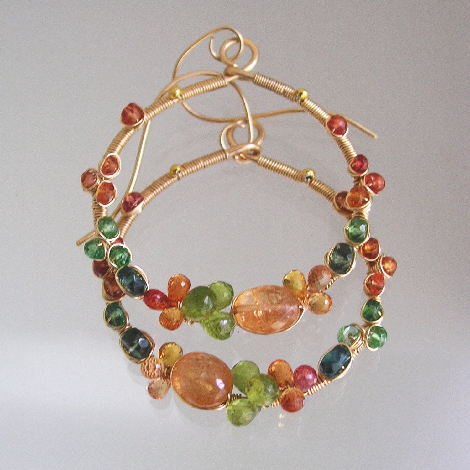 Gemstone Encrusted Hoops Wire Wrapped 14k Gold Filled
