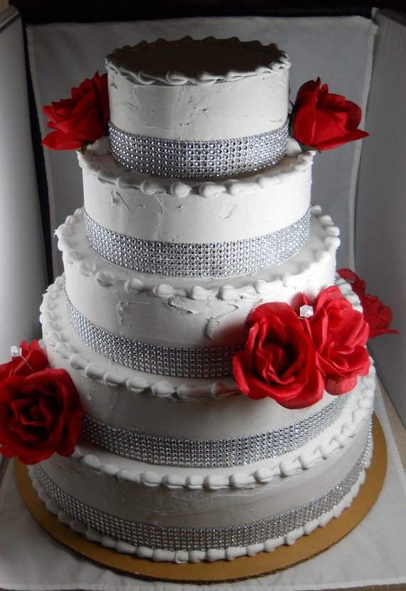5 Layer Fake Wedding Cake with Rhinestones Faux Roses